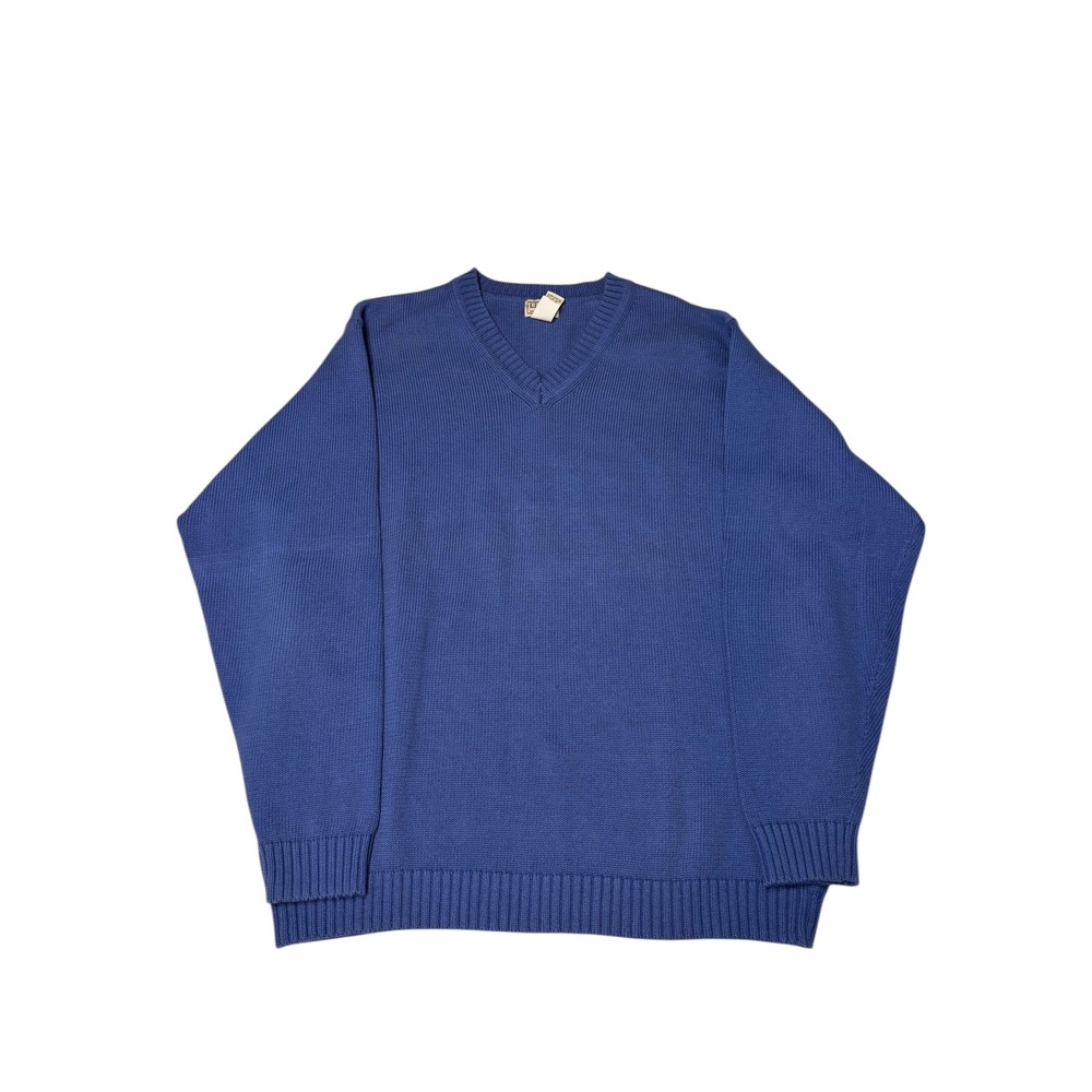LL Bean Mens XL Tall Blue V Neck Cotton Sweater Pullover Classic‎ Casual
